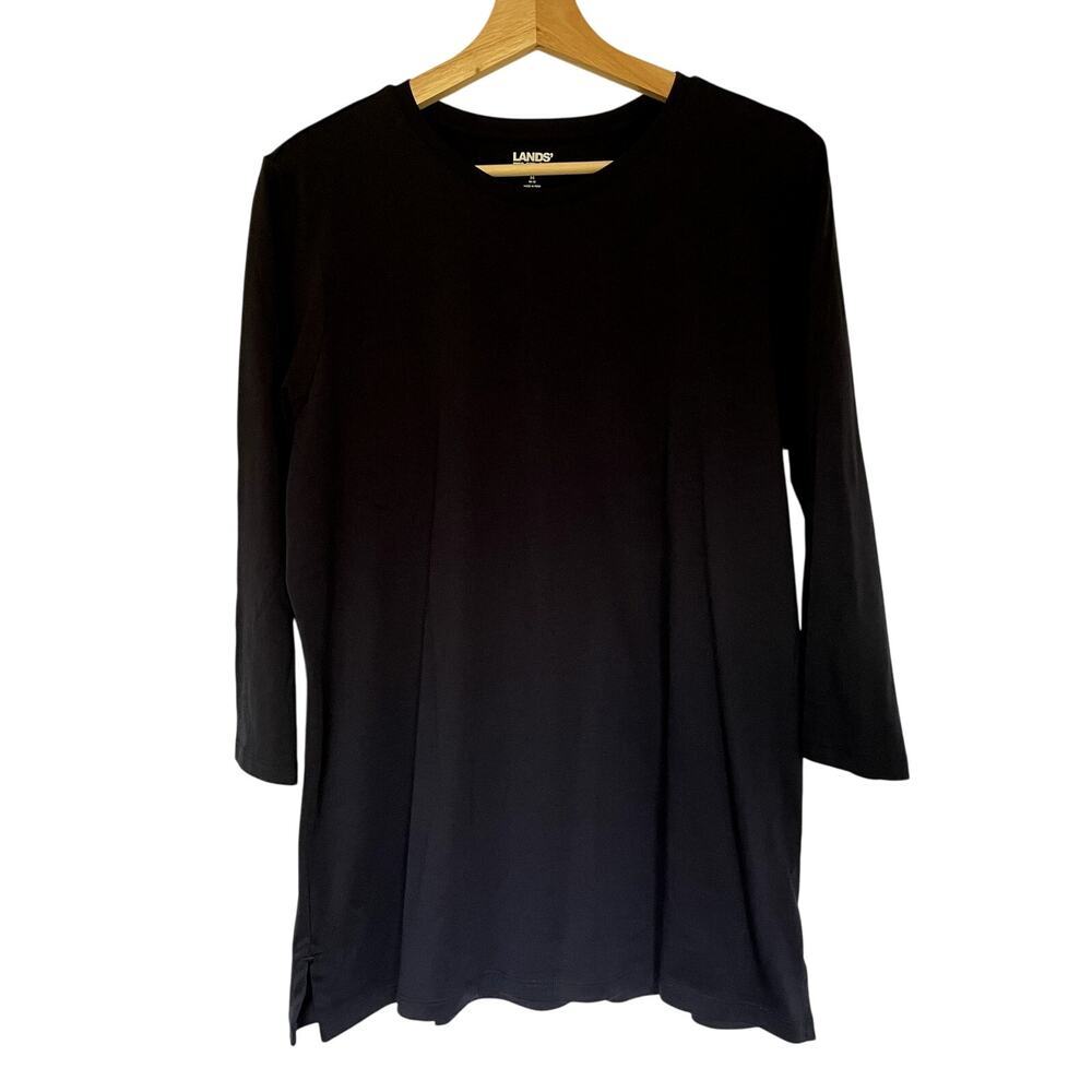 Lands' End navy blue long sleeved shirt women's size M top cotton‎ casual